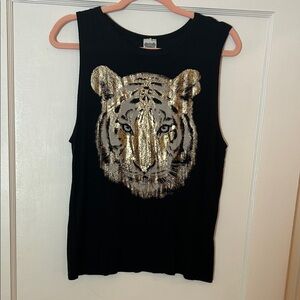 Fierce Black Muscle Tee with Gold Tiger Design